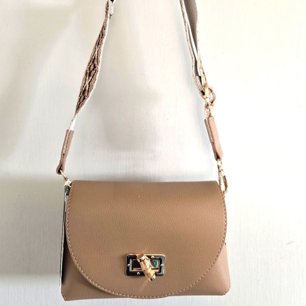 NWT Le Miel Beige Vegan Leather Crossbody Bag with Adjustable & Removable Strap